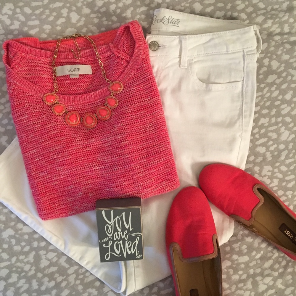Pink/coral Loft 3/4 length sweater